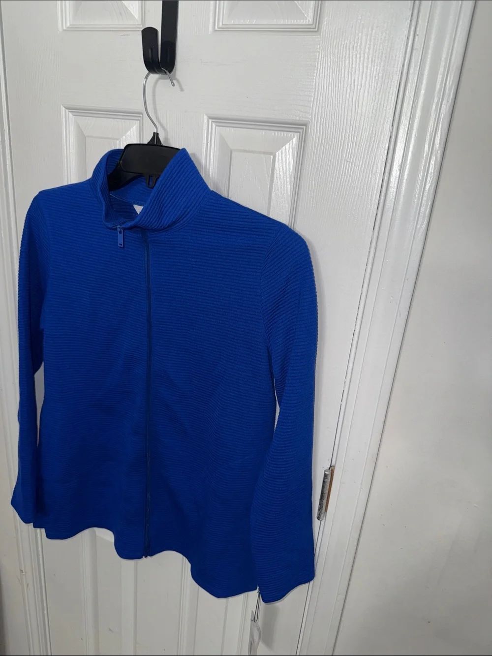 Cobalt Blue Zip Front Ribbed Cardigan - Picture 3 of 9